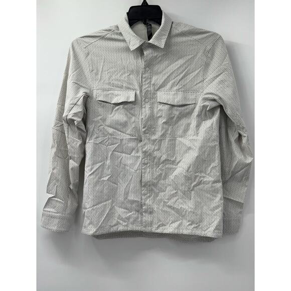Lululemon Men's Airing Snap Closure Long Sleeve Polka Dot Cream Stretch Shirt XS - Picture 1 of 6